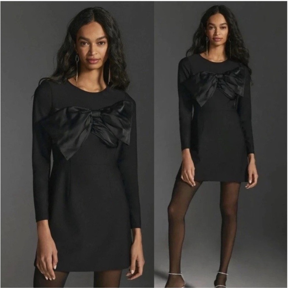 New Anthropologie Hutch Bow Mini Dress Black Sz 12